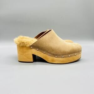 Steve Madden Shoes Womens 9 Beige Suede Brooklyn Platform faux fur Lined Clogs